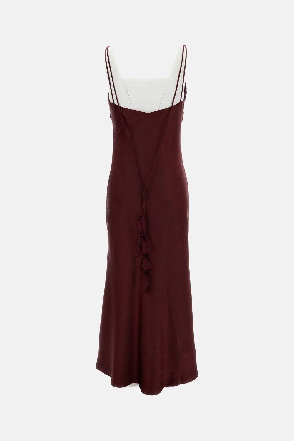 ABITO MIDI IN RASO BORDEAUX CON FIORE - Image 2