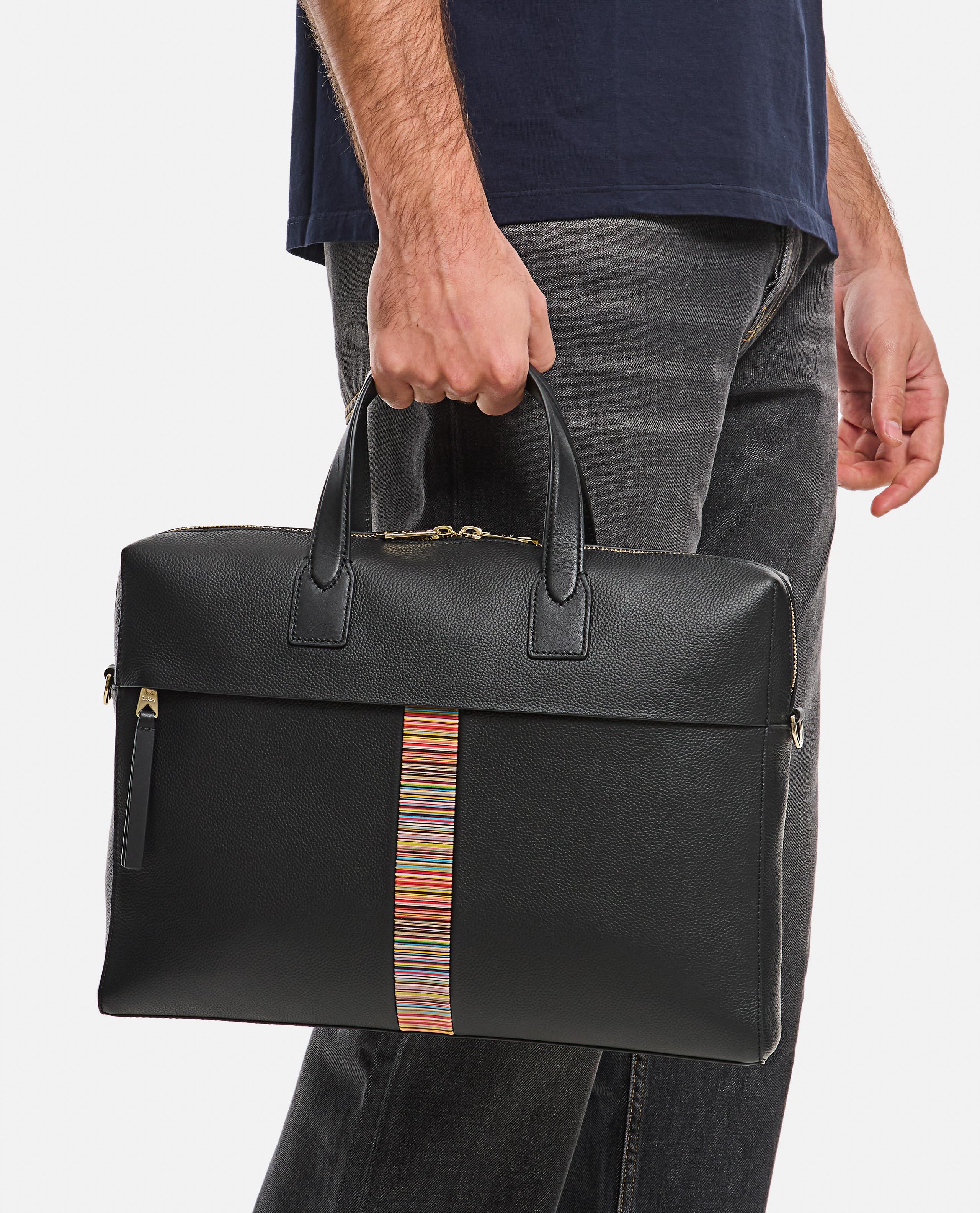 BORSA FOLIO IN PELLE NERA CON BORDI 'SIGNATURE STRIPE' - Image 5