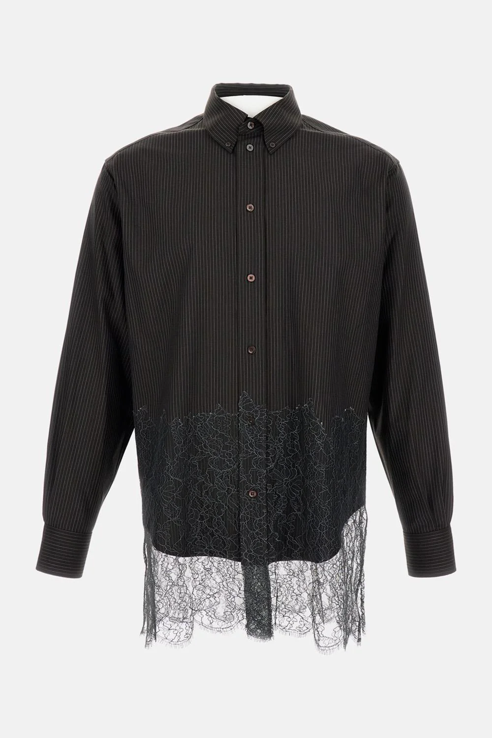 CAMICIA IN LANA GESSATA NERO E PIZZO