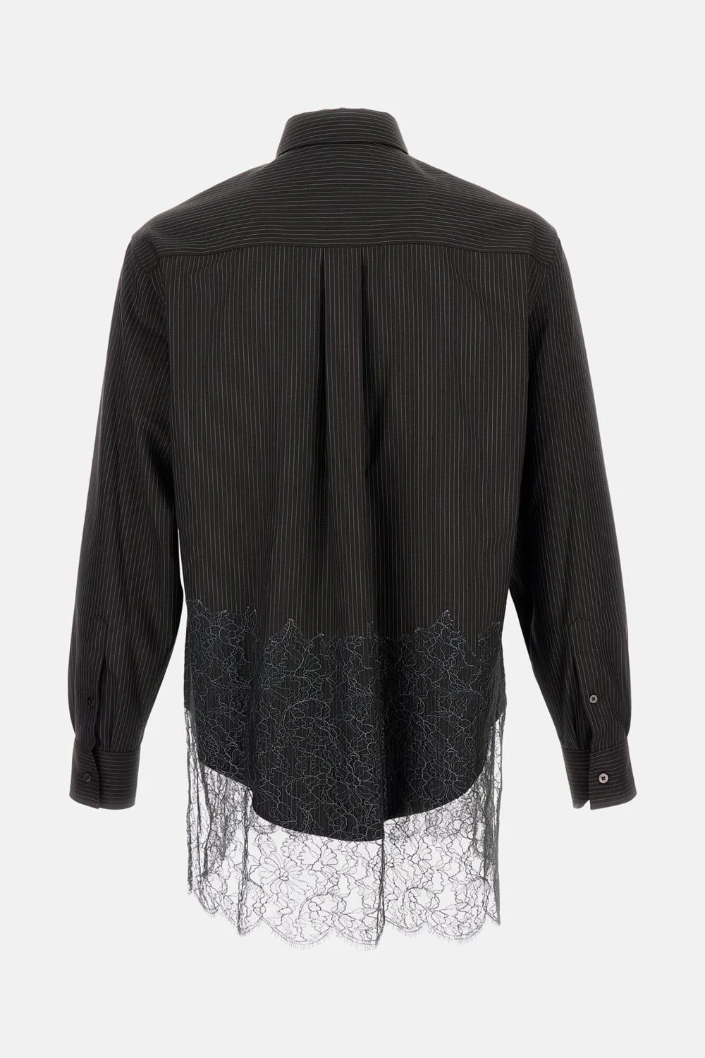 CAMICIA IN LANA GESSATA NERO E PIZZO - Image 2