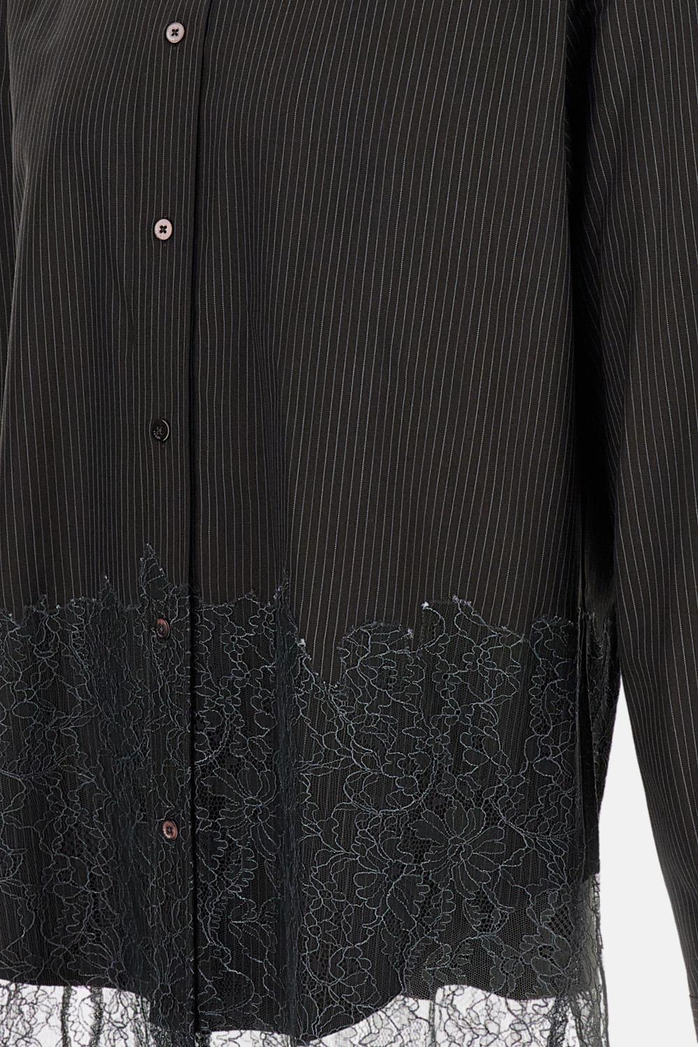 CAMICIA IN LANA GESSATA NERO E PIZZO - Image 3
