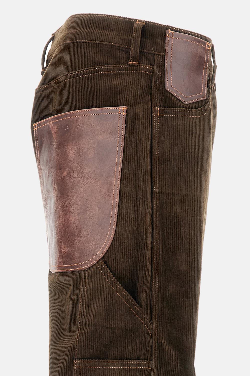 PANTALONE IN VELLUTO DI COTONE CON INSERTI IN PELLE - Image 3
