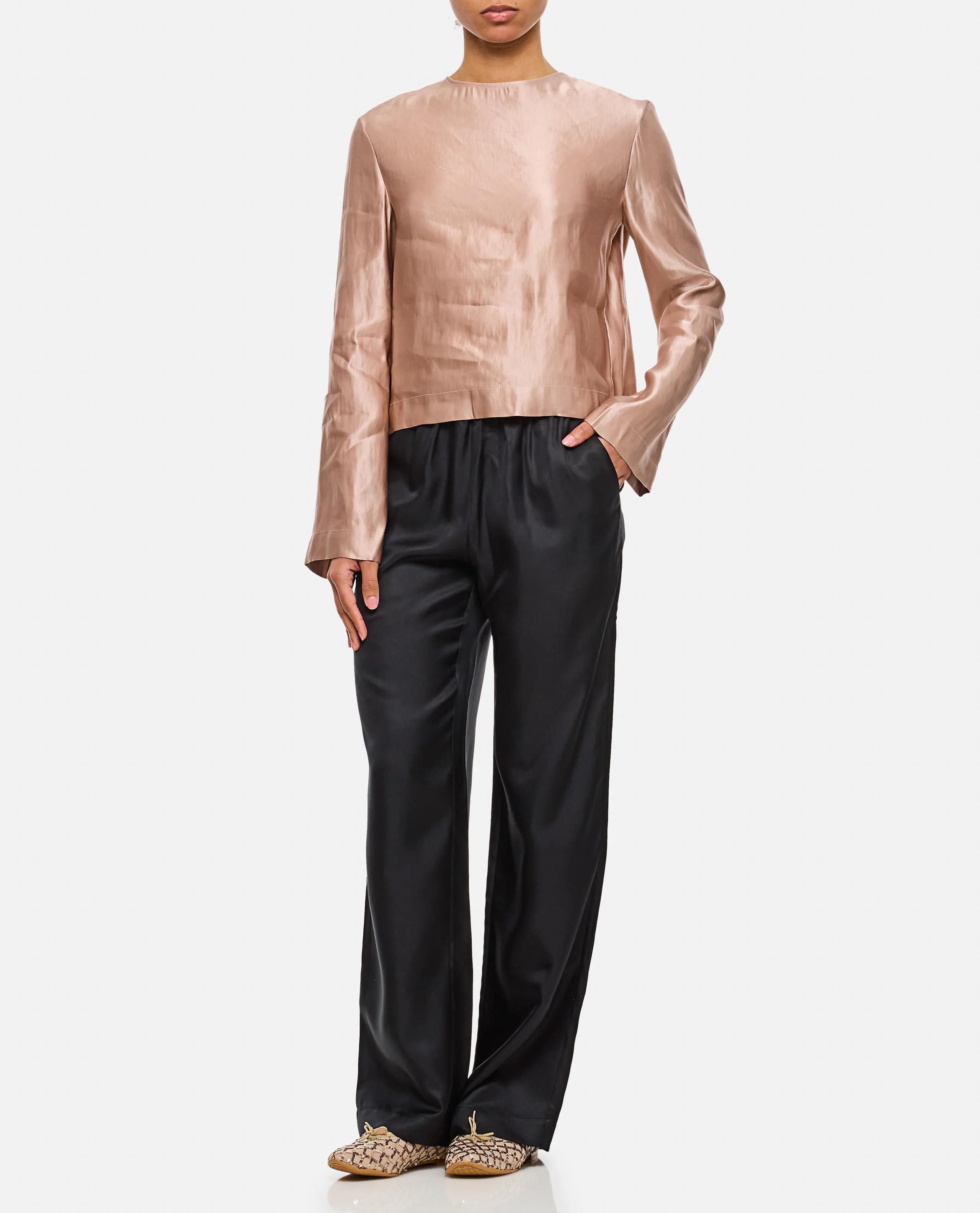 BLUSA GIROCOLLO IN SETA E LINO - Image 2