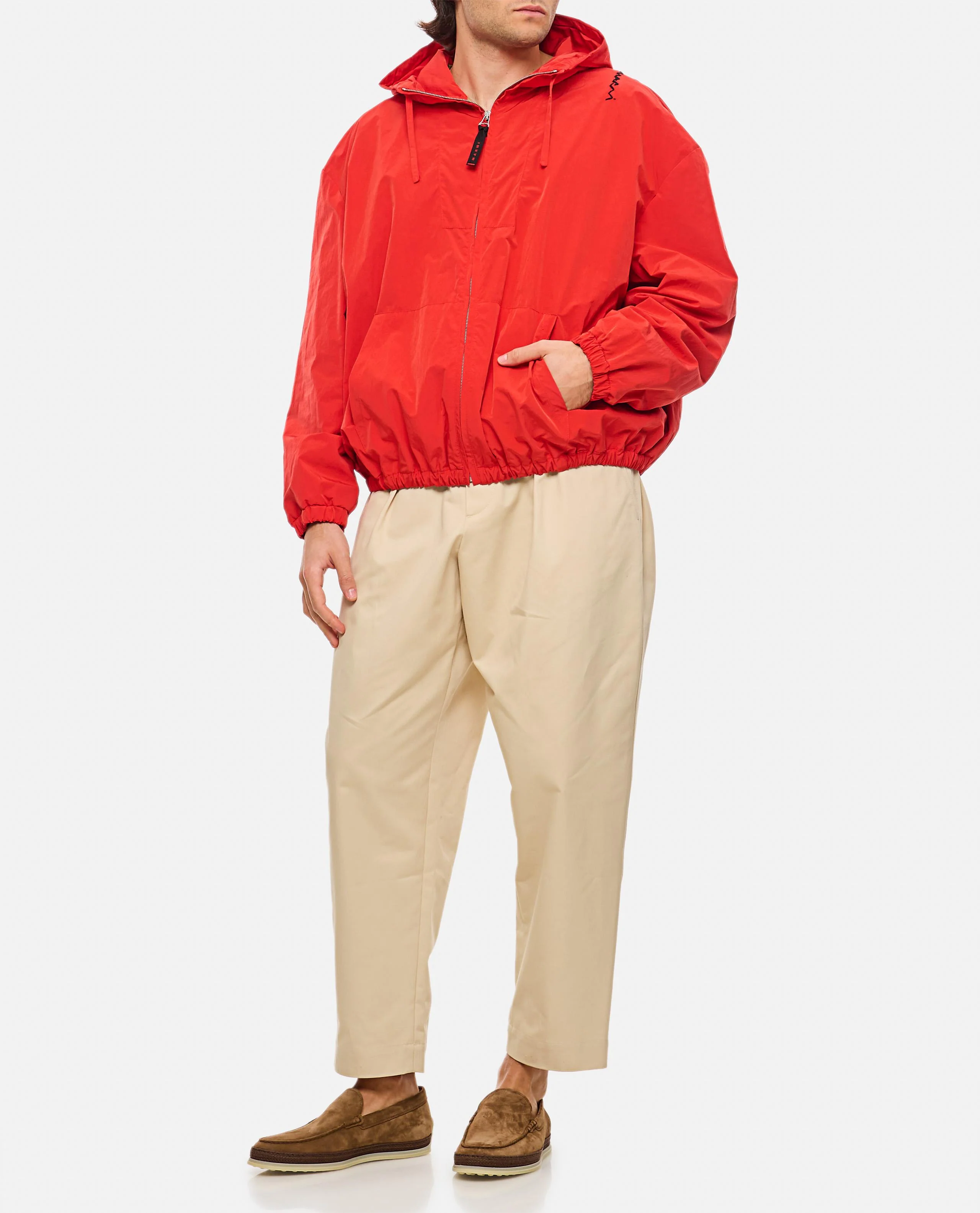 GIACCA CON CAPPUCCIO IN NYLON ROSSO STROPICCIATO - Image 2