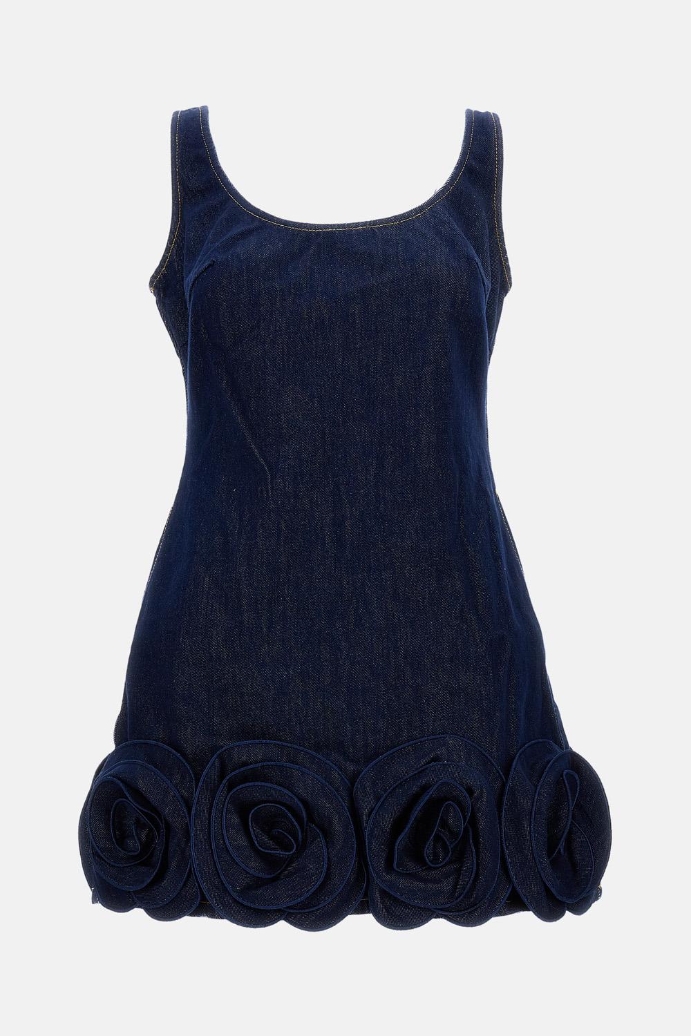MINI ABITO IN DENIM INDIGO CON FIORI 3D