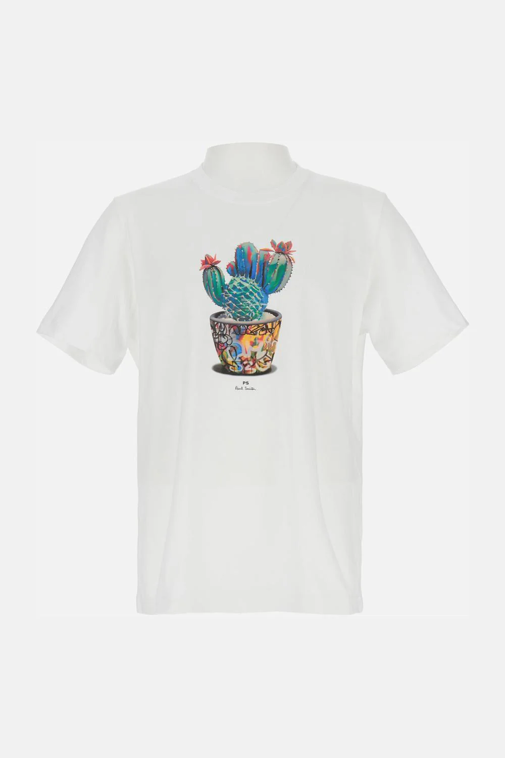 T-SHIRT BIANCA CON STAMPA 'GRAFFITI CACTUS'