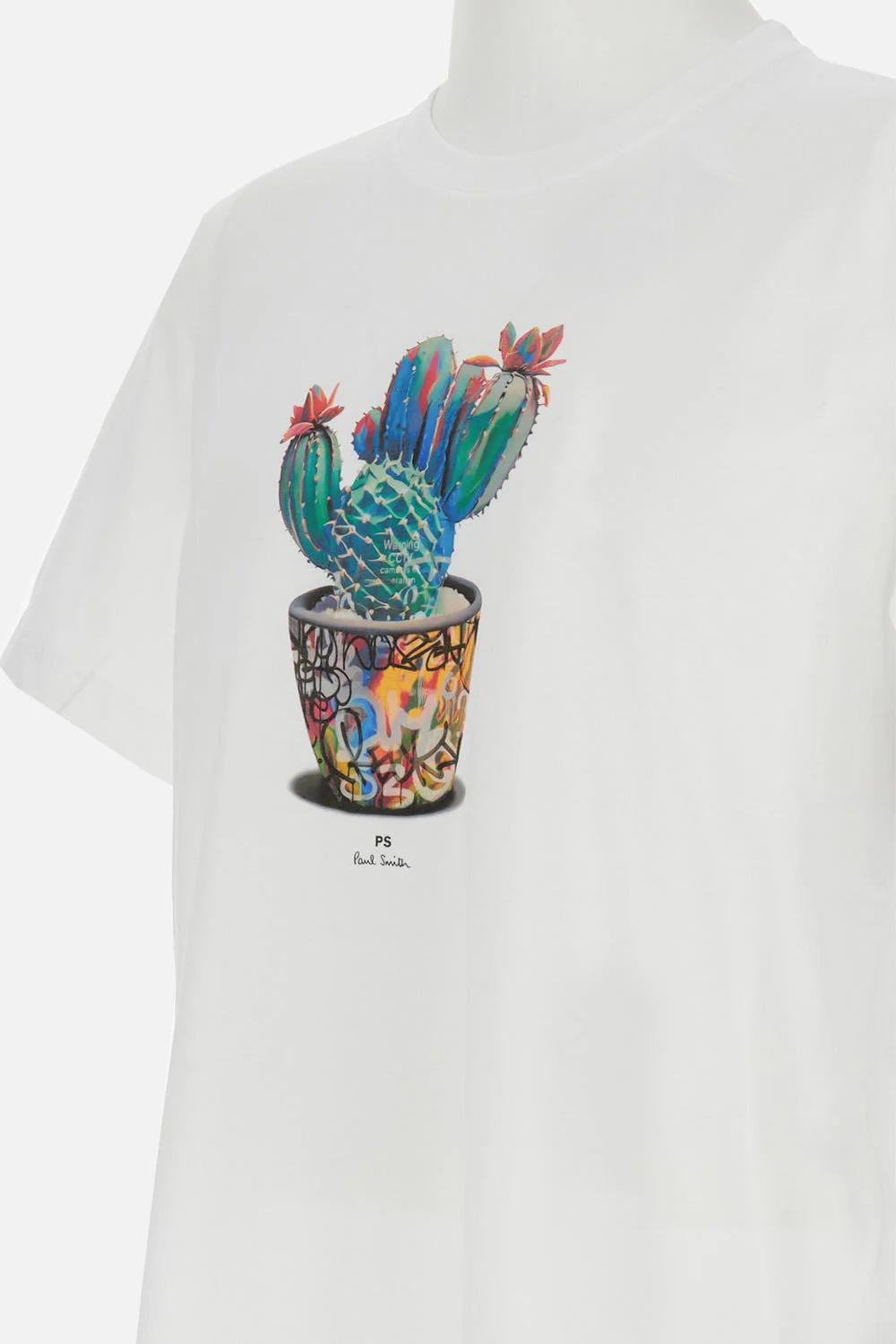 T-SHIRT BIANCA CON STAMPA 'GRAFFITI CACTUS' - Image 3