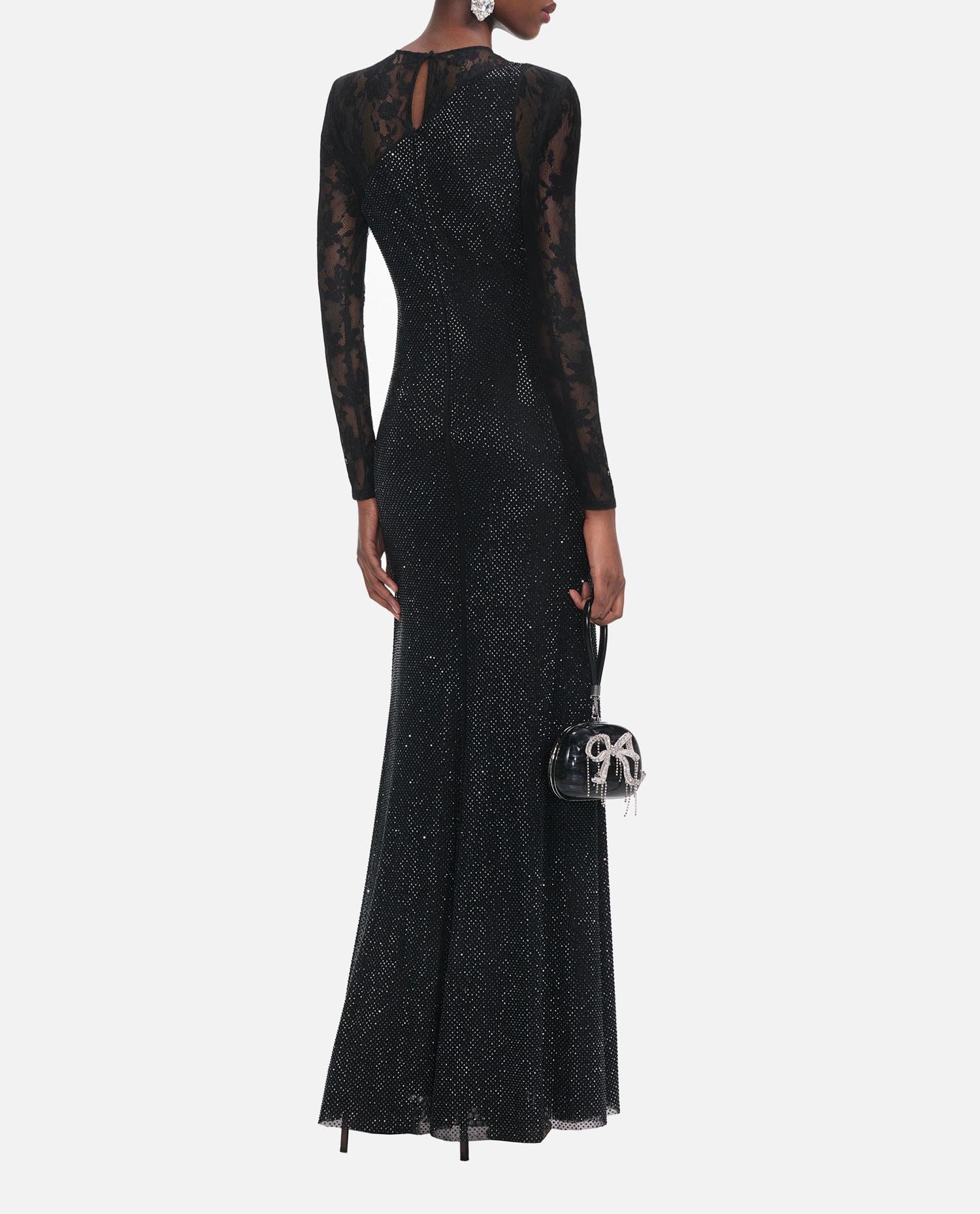 ABITO LUNGO CON MANICHE IN PIZZO CON STRASS NERO - Image 4