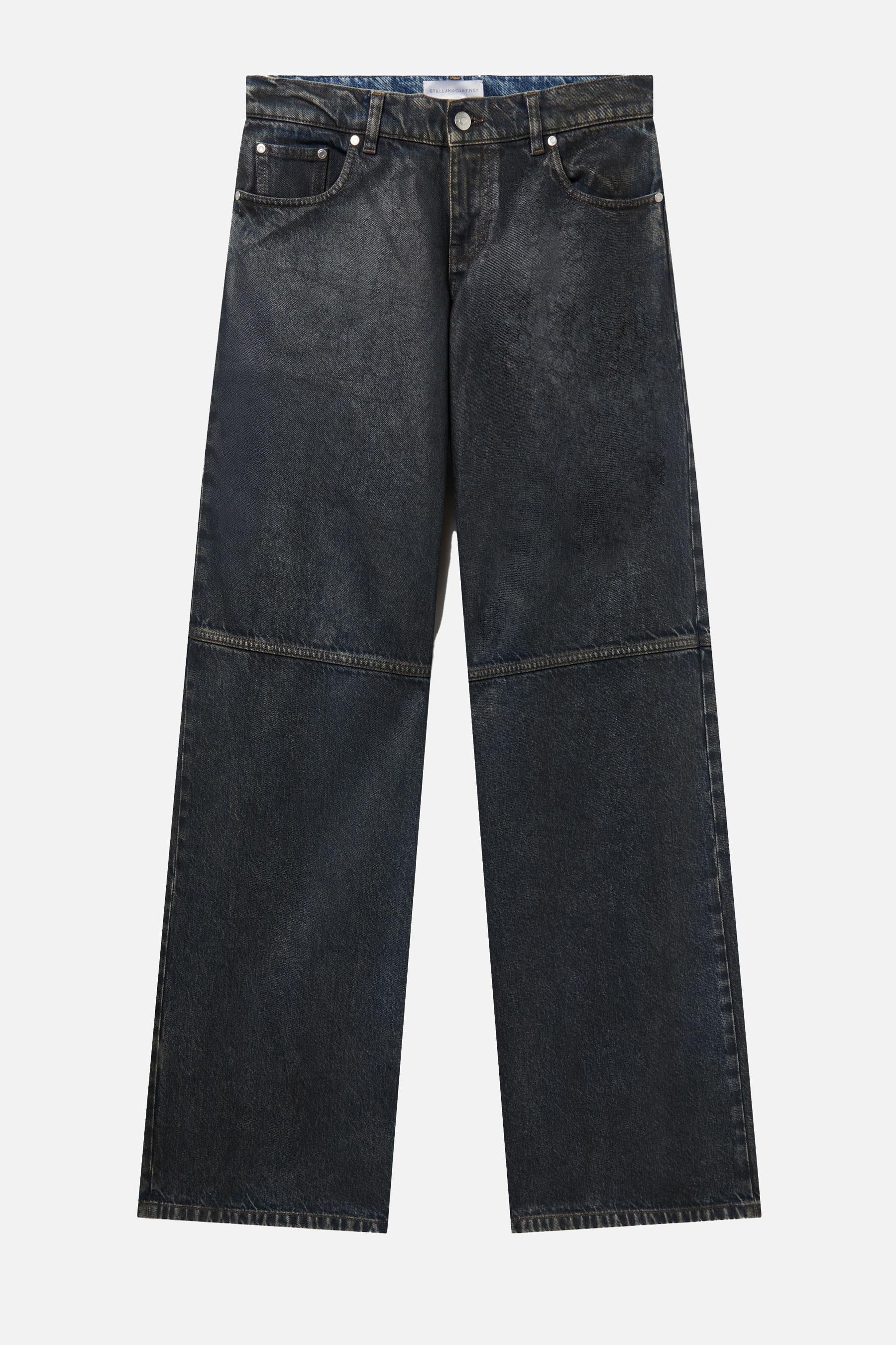 JEANS IN DENIM A GAMBA DRITTA CON PANNELLI EFFETTO INVECCHIATO