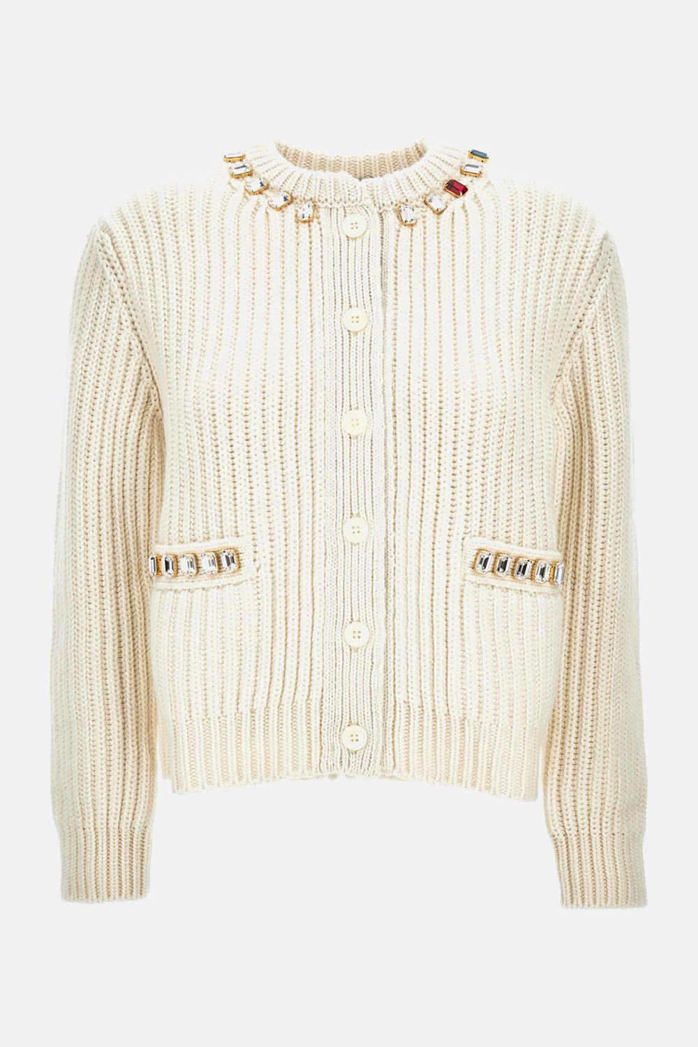 CARDIGAN GIROCOLLO CON BORDATURA IN CRISTALLI