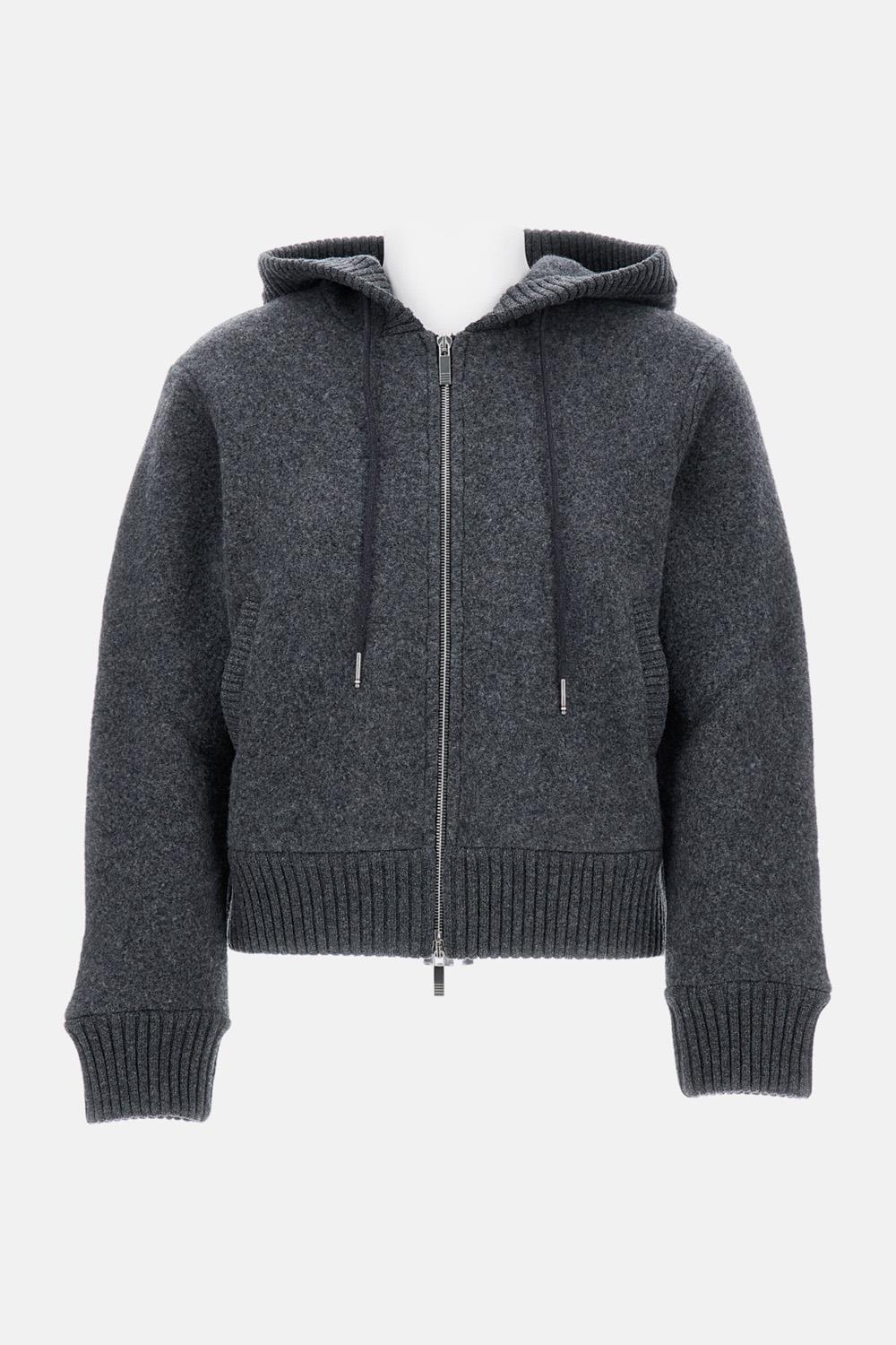 FELPA CON CAPPUCCIO E ZIP IN LANA